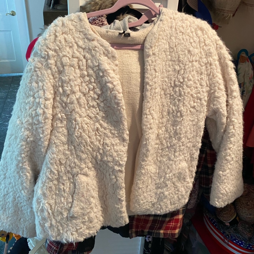Fuzzy faux fur cream jacket